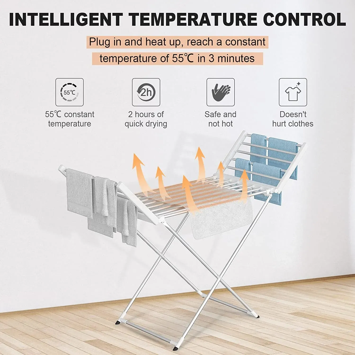White 220W Electric Heated Towel Rack in Silver with 20 Bars for Fast Drying — image 6