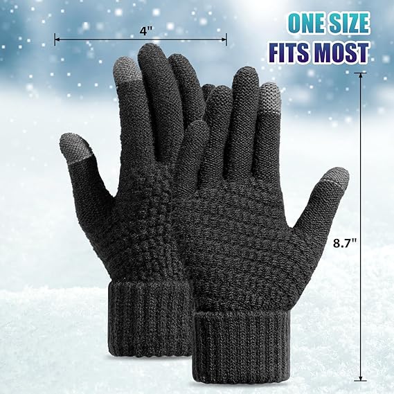Winter gloves - Fleece gloves - Warm - Soft - Touchscreen gloves - Ladies' winter gloves - Suitable for cold weather - Knitted gloves - 2 pairs - Black gloves — image 3