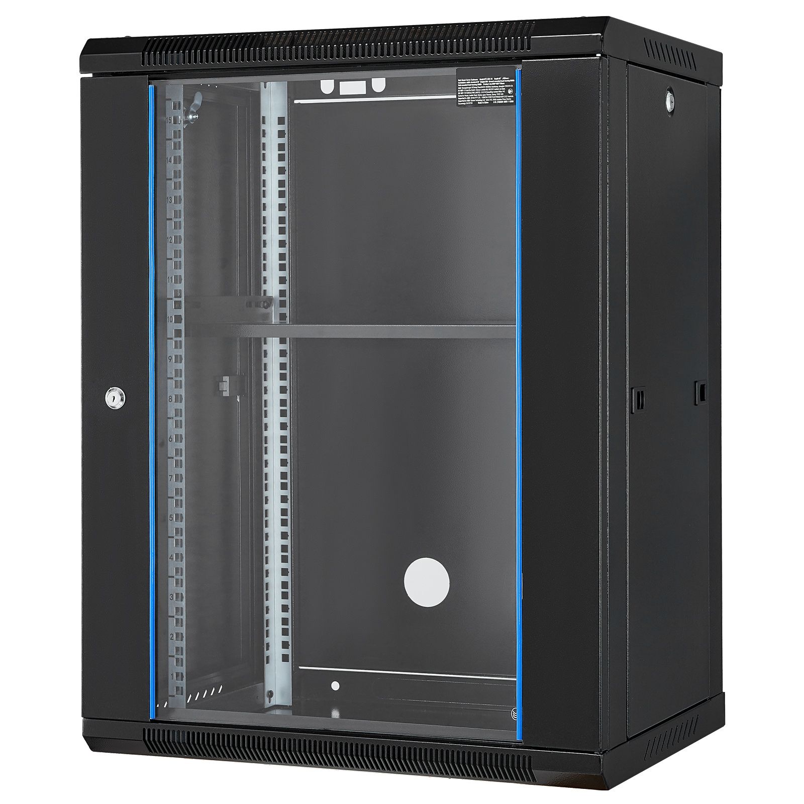 15U Wall Mount Network Cabinet, 226.8 kg Max. Ground Load Capacity, Server Rack Cabinet Enclosure with Locking Tempered Glass Door, Side Panels, Q235 Carbon