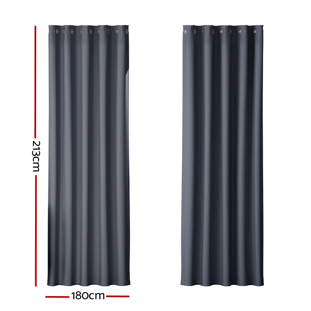 Artiss 2X Blockout Curtains Eyelet 180x213cm Charcoal โ image 2