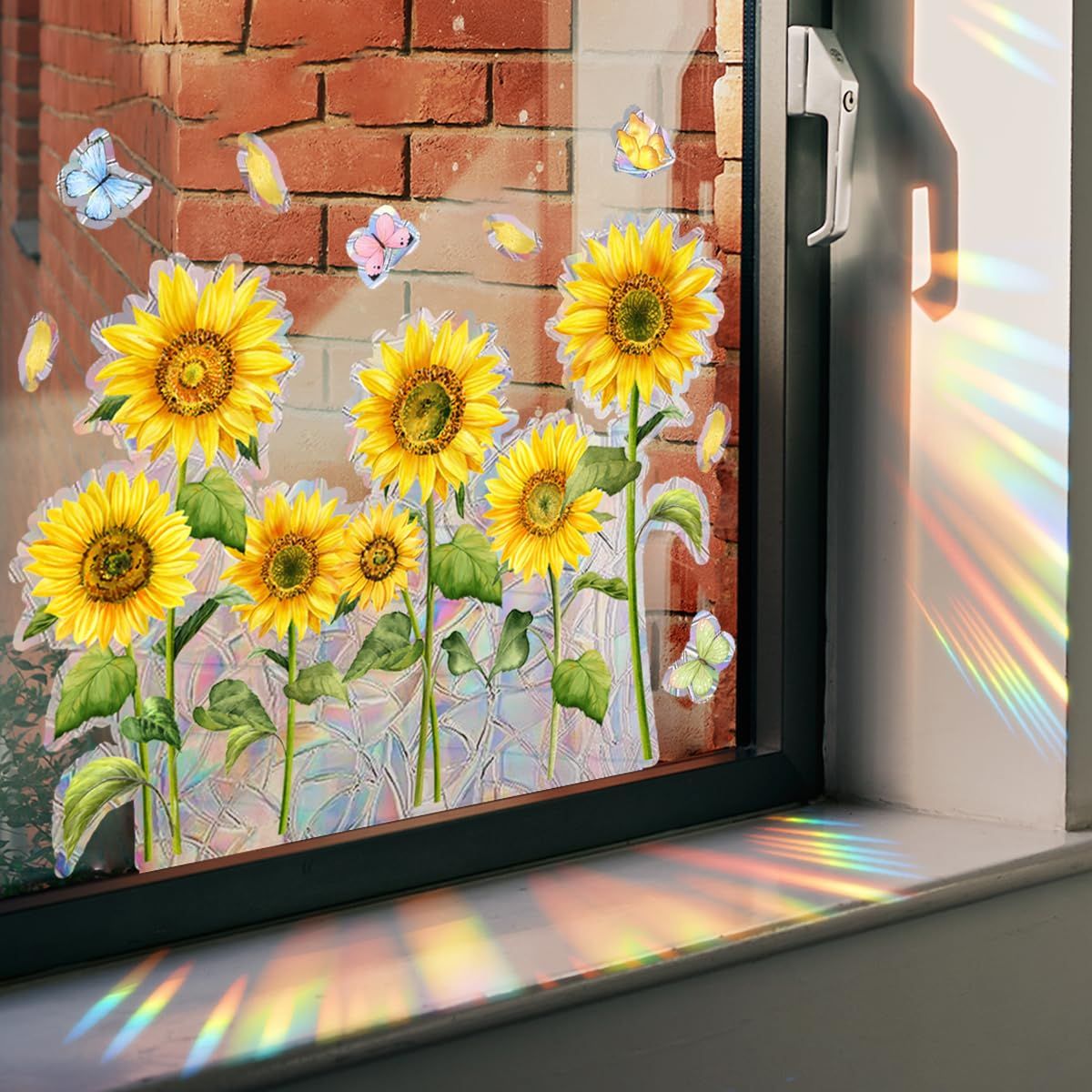 Non-glue Removable Rainbow Sunflower Butterfly Window sticker,Sun Dazzling Color Anti-Collision Window Decals,Prevent Bird Strikes — image 2