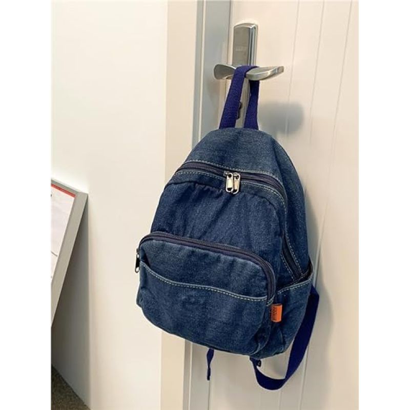 Vintage Denim Laptop Backpack Casual Canvas Daypack Handbag Purse Lightweight Rucksack Shoulder Bag,Adjustable shoulder straps — image 3