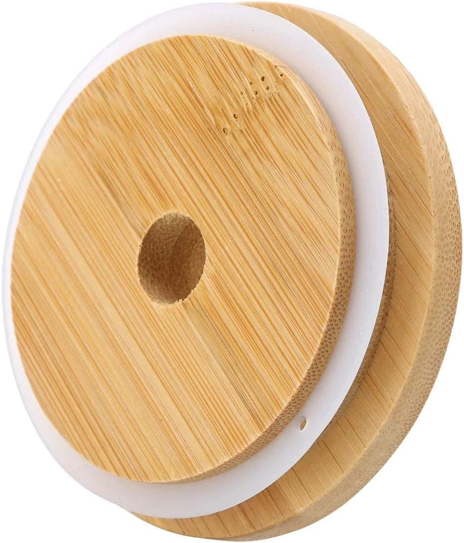 4 Pack 86mm Wide Mouth Bamboo Mason Jar Lids with Straw Hole Reusable Bamboo Caps Leak-Proof Glass Canning Drinking Storage Jars Lid โ image 5
