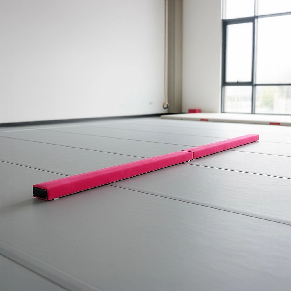 2.4m (8FT) Gymnastics Folding Balance Beam Pink Synthetic Suede — image 2