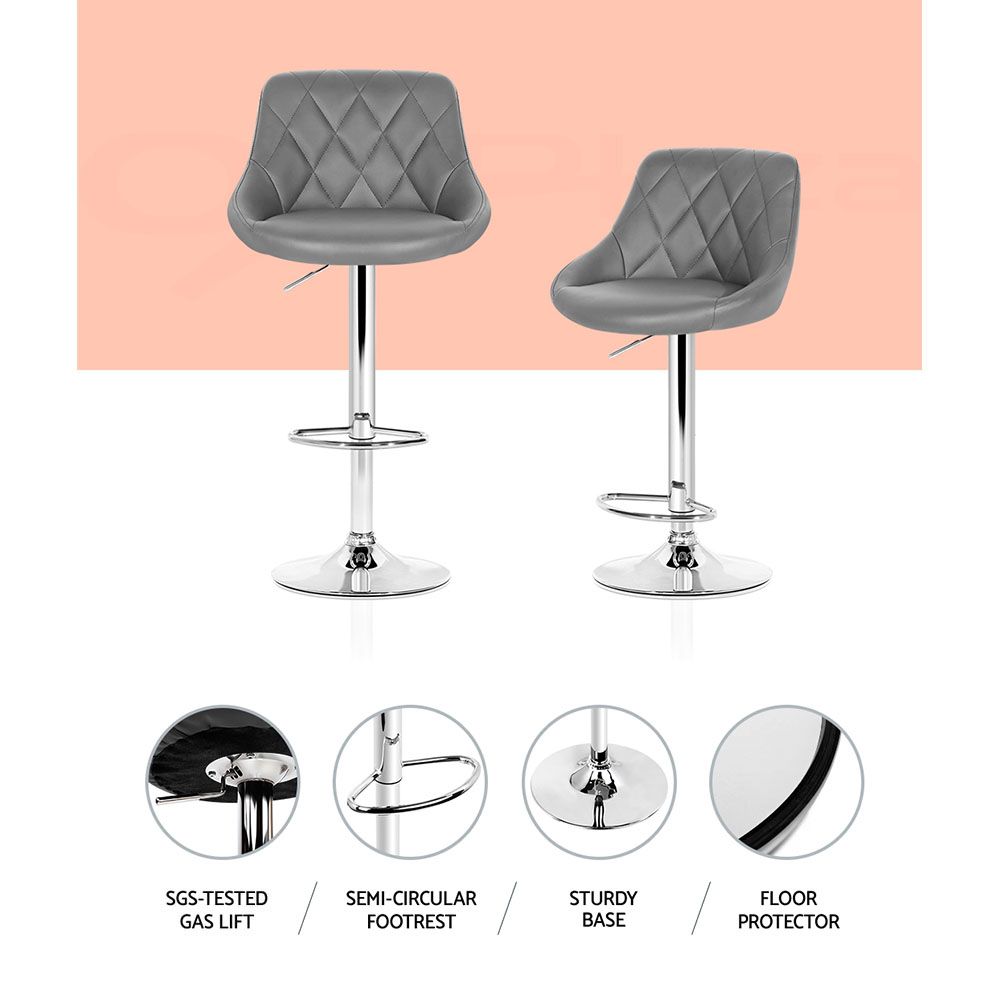 Artiss 4x Bar Stools Leather Padded Gas Lift Grey — image 4