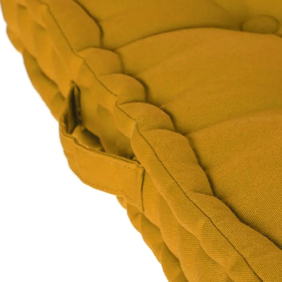 Ochre Yellow Tufted Cotton Floor Cushion with Handle, Extra Thick, 38.5 × 8 cm — image 2