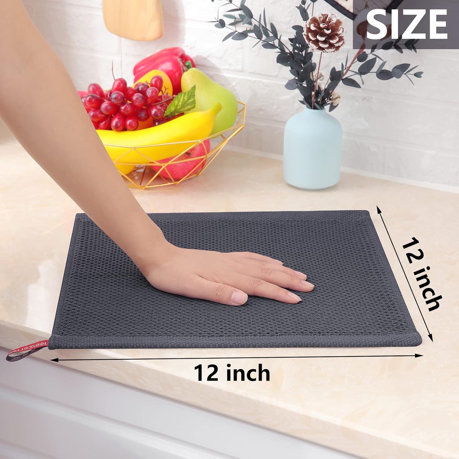 Homaxy 100% Cotton Waffle Weave Kitchen Dish Cloths(12 x 12 Inches, 6-Pack, Dark Grey), Ultra Soft Absorbent Quick Drying Dish Towels and Terry Kitchen — image 6