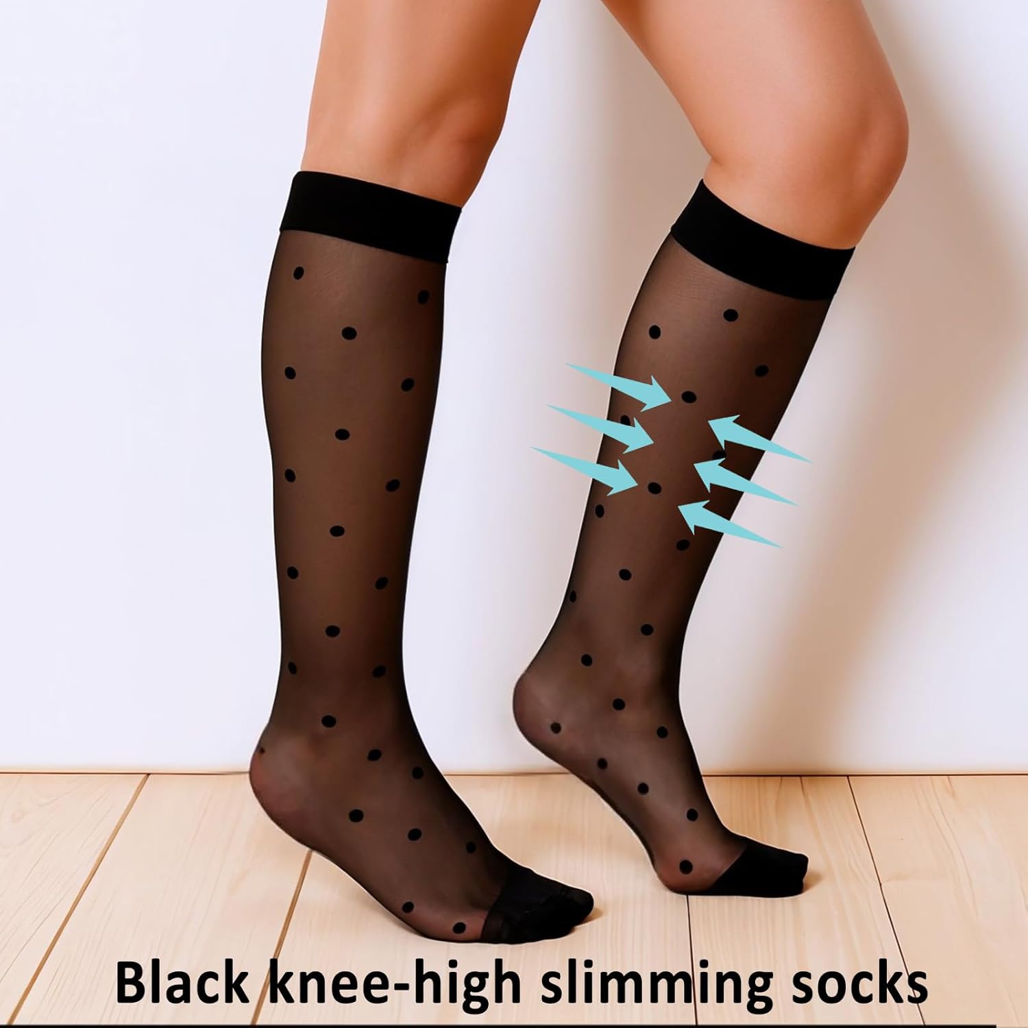 3 Pairs Women's Sheer Knee High Stockings, Black Dot Sheer Thin Socks, Stretchy Breathable Knee High Socks โ image 4