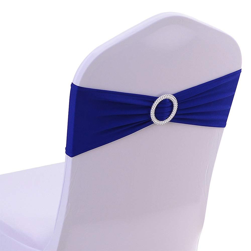 10 PCS Chair Sashes Bows Elastic Chair Bands with Buckle Slider Sashes Bows for Wedding Decorations (Royal Blue) โ image 2