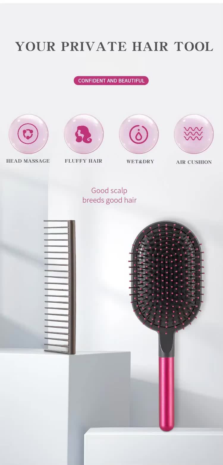 Blue Air Cushion Massage Paddle Brush & Wide Tooth Comb Set - Gentle Detangling for All Hair Types — image 5