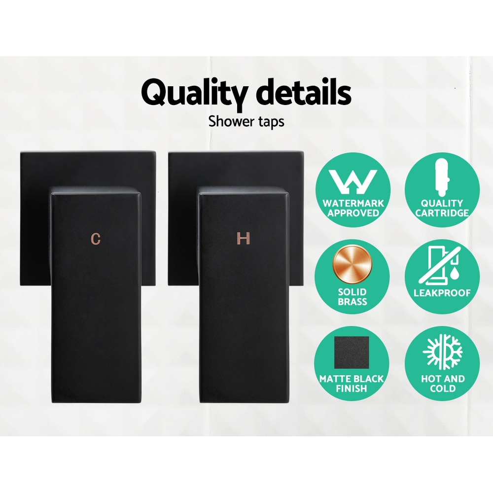 Cefito 8'' Rain Shower Head Wall Arm Square High Pressure Twins Tap Black — image 6