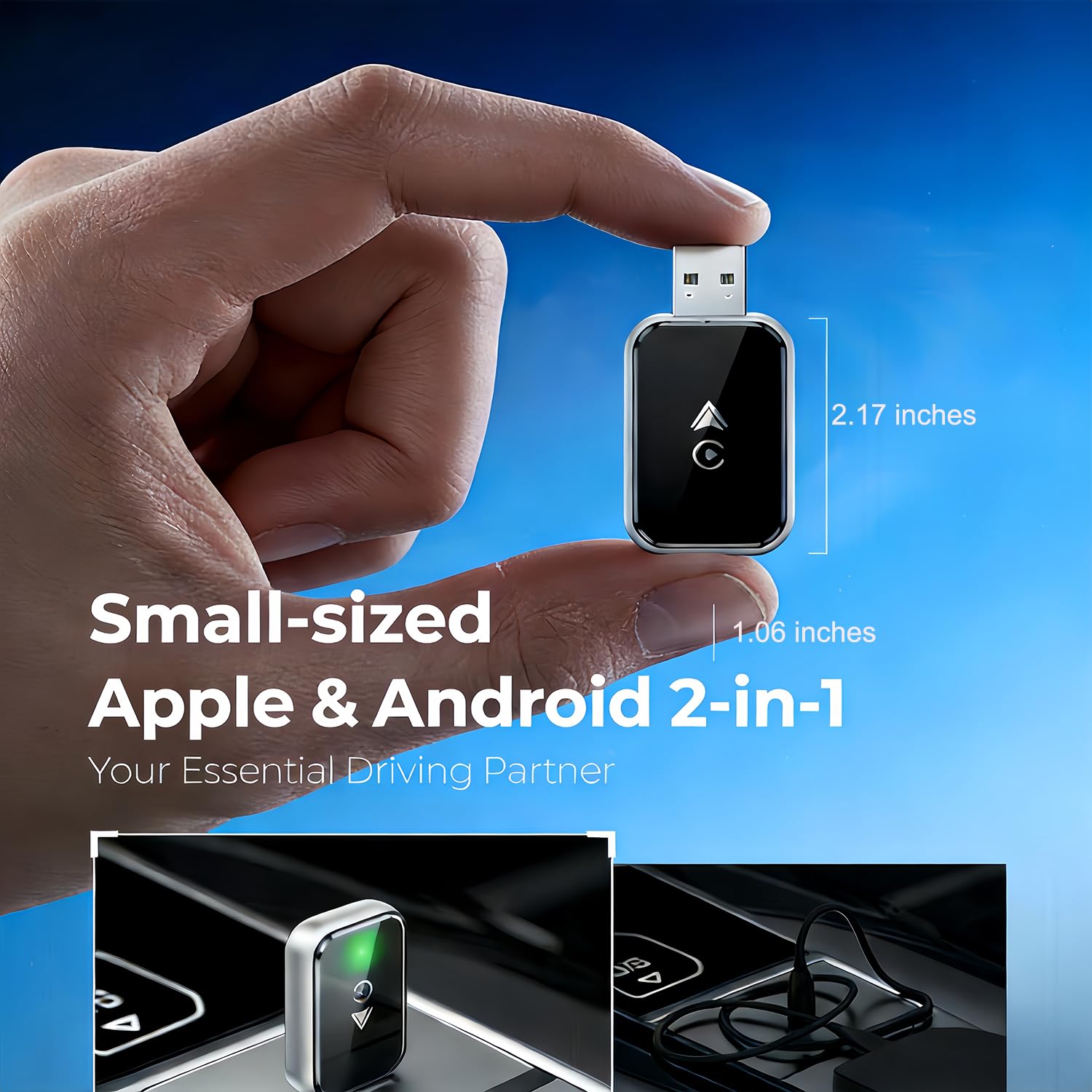 Wireless CarPlay Adapter 2-in-1 for iPhone & Android โ Bluetooth 5.0 USB Dongle with OTA Update and Voice Control (Black) โ image 4