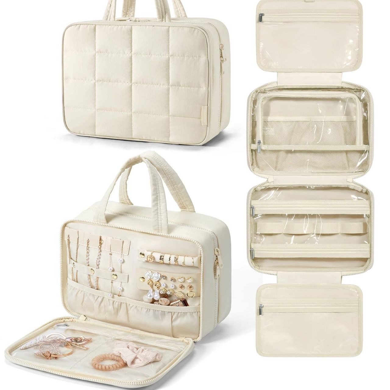 Toiletry Bag Hanging Travel Makeup Organizer Cosmetic Bag Makeup Bag for Full Sized Toiletries, Large beige — image 5
