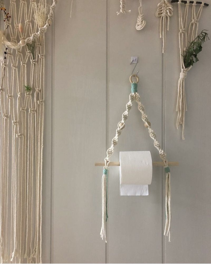 Paper Towel Holder Paper Towel Hanging for Kitchen Bathroom-Handmade Cotton Rope Macrame Toilet Paper Holder Towel Rack โ image 2