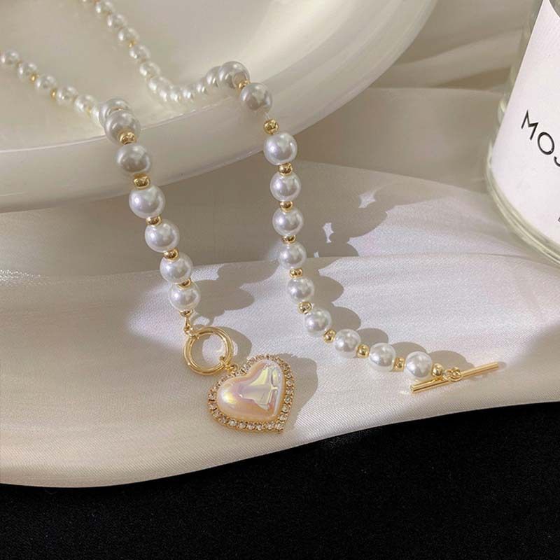 Temperamental Pearl Necklace for Women Clavicle Chain Heart-shaped Pendant Necklace Super Fairy Chokers Necklace โ image 4