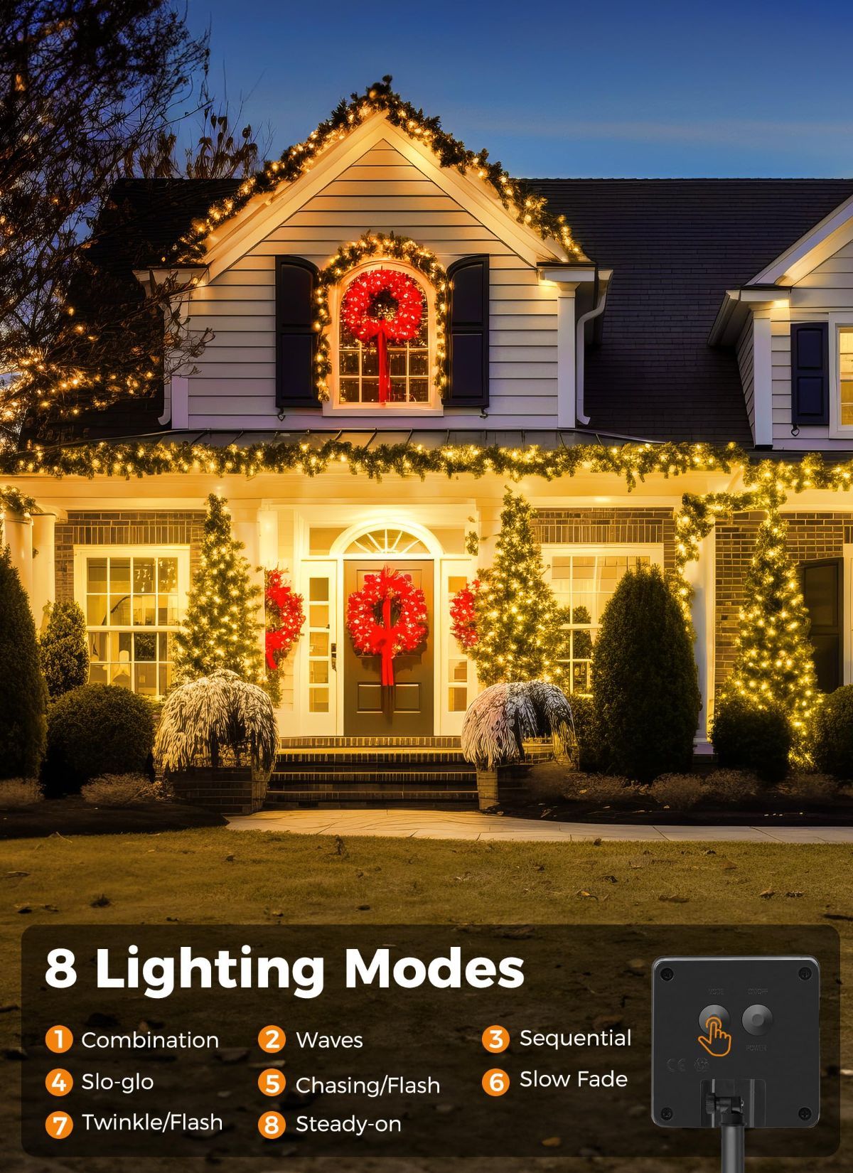 Solar String Lights Outdoor Waterproof, LED Outdoor Light | Solar Fairy Lights with 8 Lighting Modes, IP65 Waterproof Solar Christmas Halloween Lights for — image 2