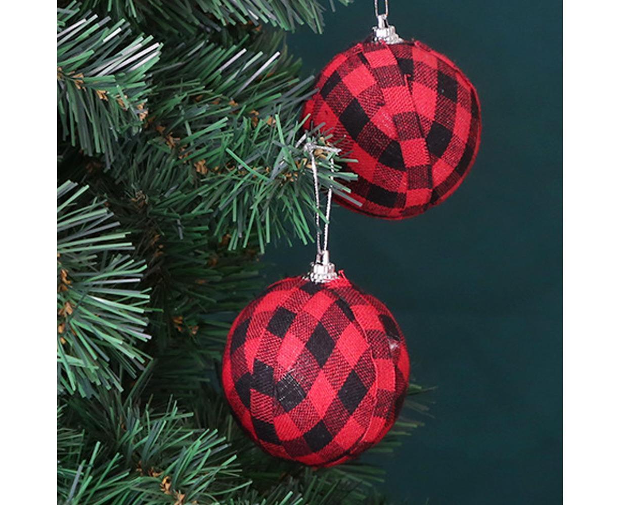 Plaid Ball Ornaments Christmas Decor Fabric Wrapped Balls Xmas Holiday For Home Decoration,Red And Black Plaid-24/Box โ image 4