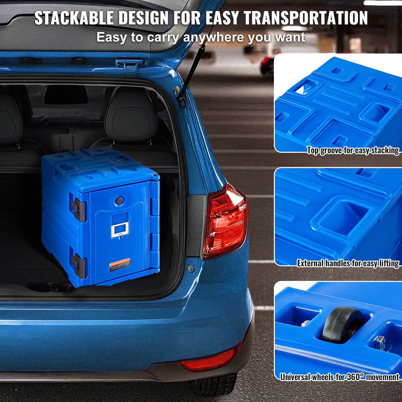 Insulated Food Pan Carrier, 90L Hot Box for Catering, Food Box Carrier with Double Buckles, Front Loading Food Warmer with Handles, Stackable End Loader for — image 5