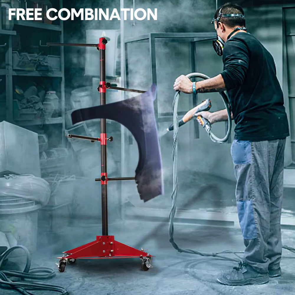 Universal Auto Paint Stand Panel Tree Paint Rotating Stand Center Post Hang Paint Spray with 4 Wheels and 6 Hooks for Automotive Doors Fenders Bumpers — image 3