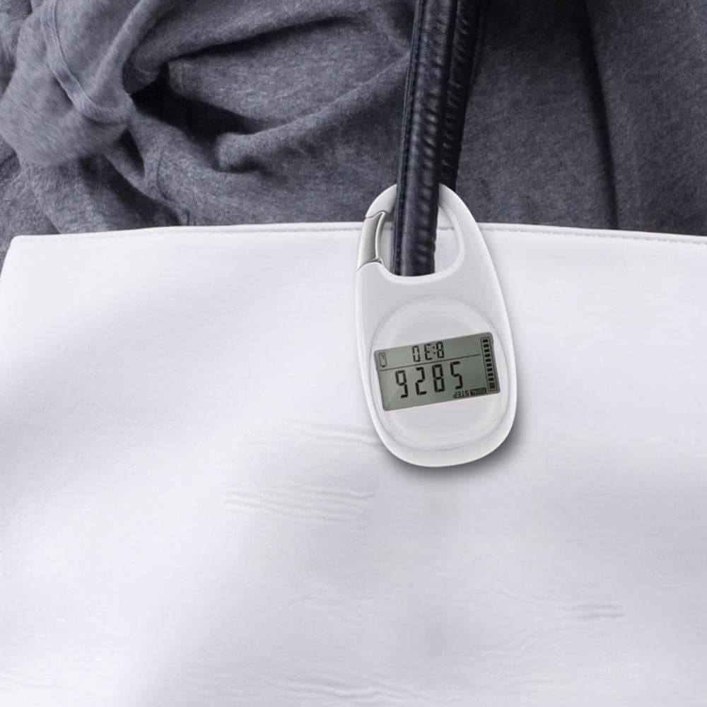 3D Pedometer with LED Display for Running and Walking, Portable Step Counter with Climbing Carabiners, White — image 6