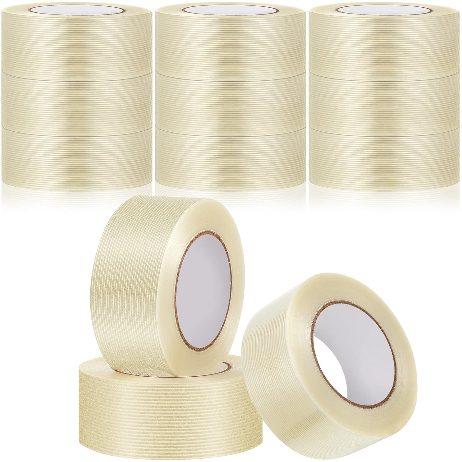12 Rolls Filament Strapping Tape 5.7 Mil Heavy Duty Transparent Reinforced Fiberglass for Packaging Sealing Binding Fixing Supplies(2 Inch x 55 Yard) 2 Yard