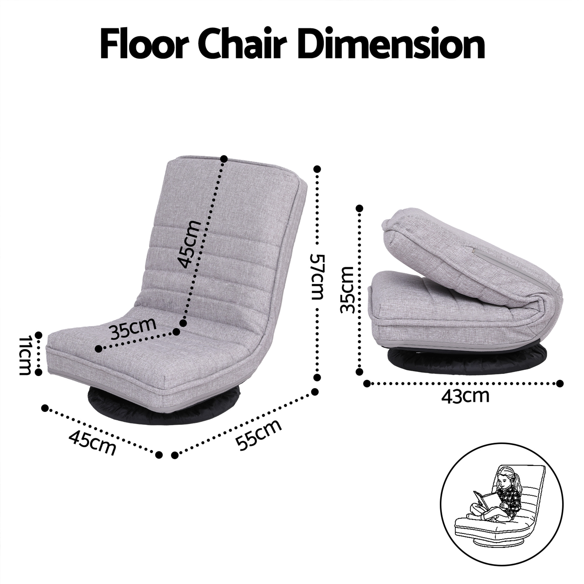 Artiss 4PCS Swivel Floor Chair 360 Adjustable Foldable Lounge Seat Floor Sofa Chair Grey — image 2