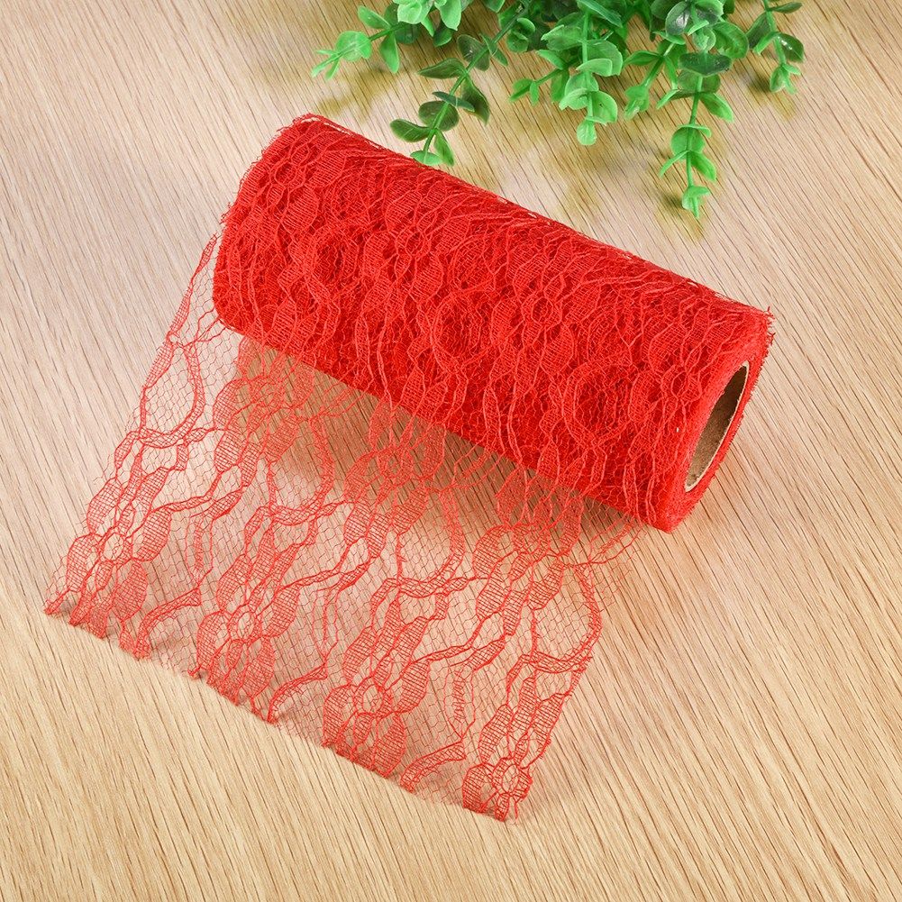 10 Yard Long Wedding Party Decoration Table Runner Chair Sash Floral Lace Tulle Roll (Red) โ image 4