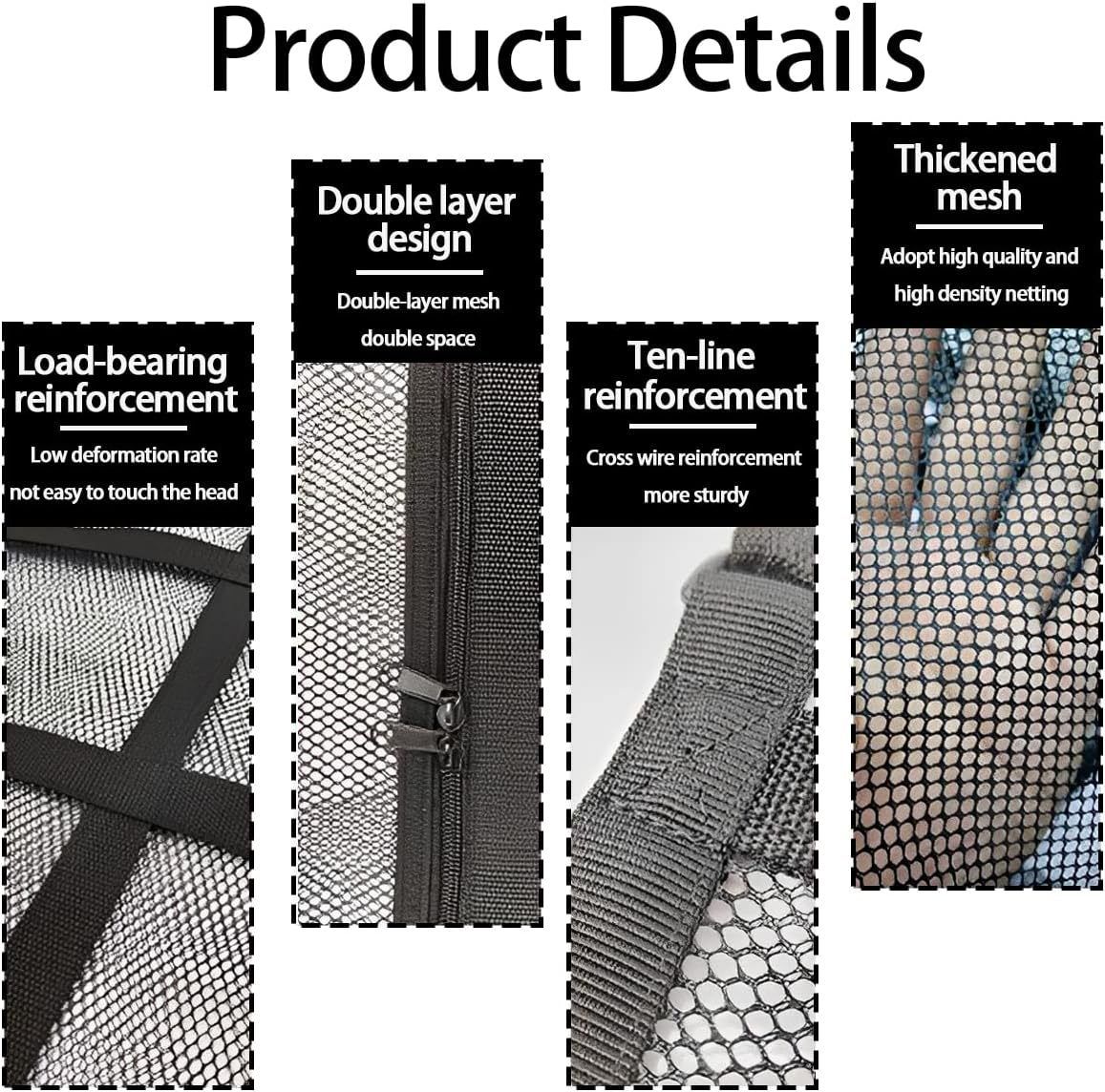 Car Ceiling Cargo Net Pocket, Strengthen Load-Bearing and Droop Less Mesh Organizer, Double-Layer Adjustable Buckle Roof — image 3