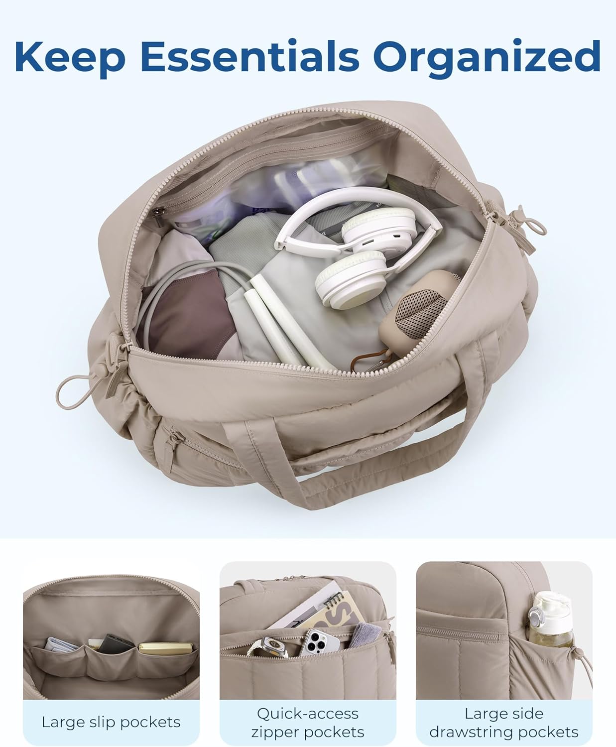 Gym Bag for Woman, 24L Carry on Travel Duffle Bag with Wet Pocket, Water Resistant Weekender Bags for Sports, Trips, Camel โ image 3