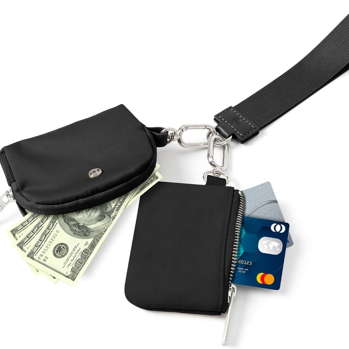 Black Grey Women's Ultralight Fashion Nylon Wristlet Pouch Set - Portable Mini Coin Purse & Key Holder Wallet โ image 2