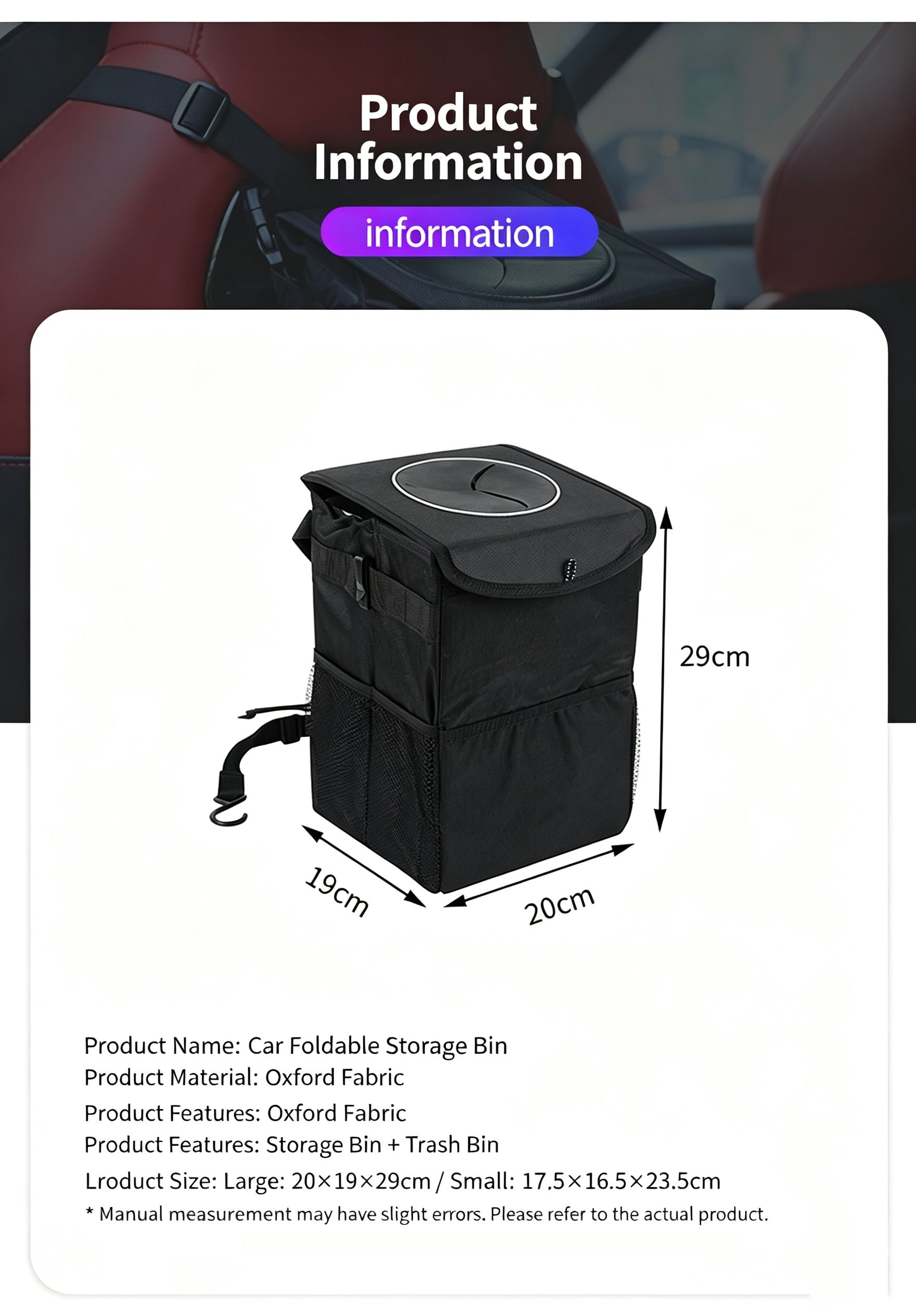 Foldable Waterproof Car Seat Back Organizer Bag,Trumpet — image 6