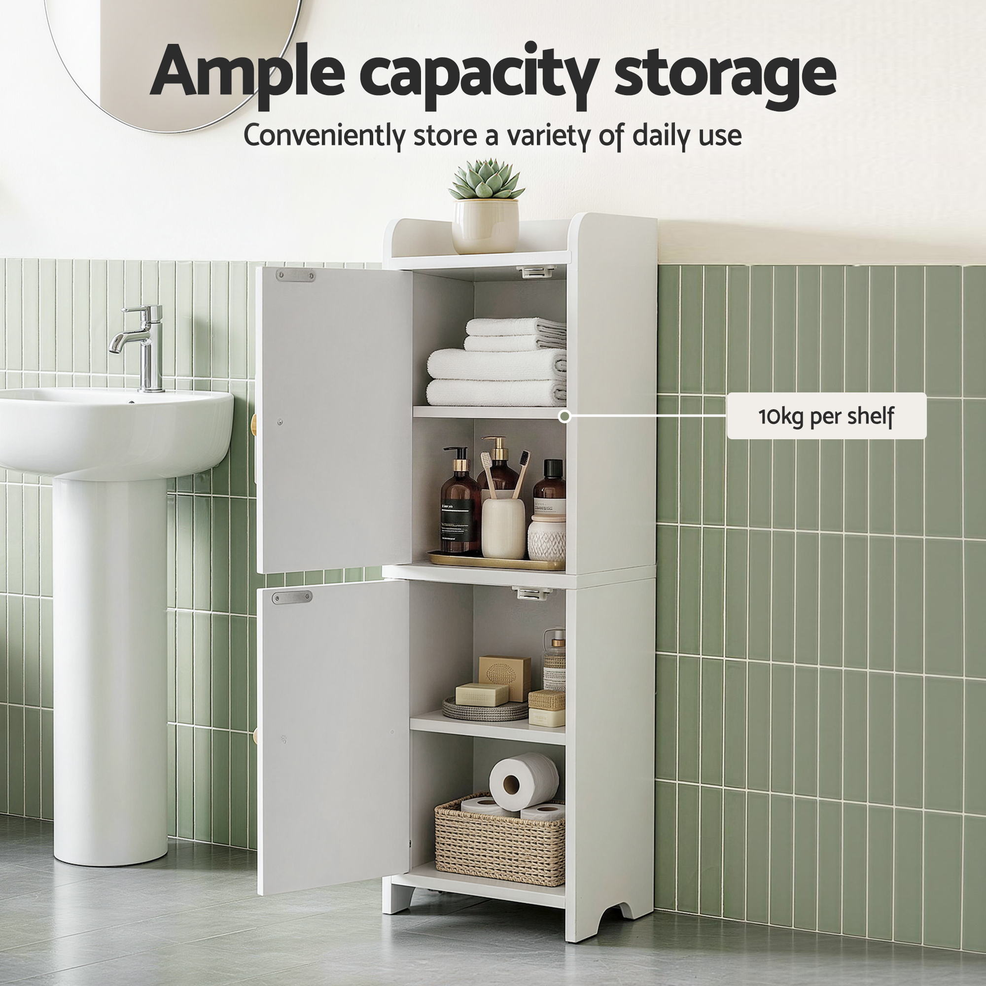 Artiss 2x Bathroom Storage Cabinet 2-Tier Slim Toilet Organizer Adjustable White โ image 5