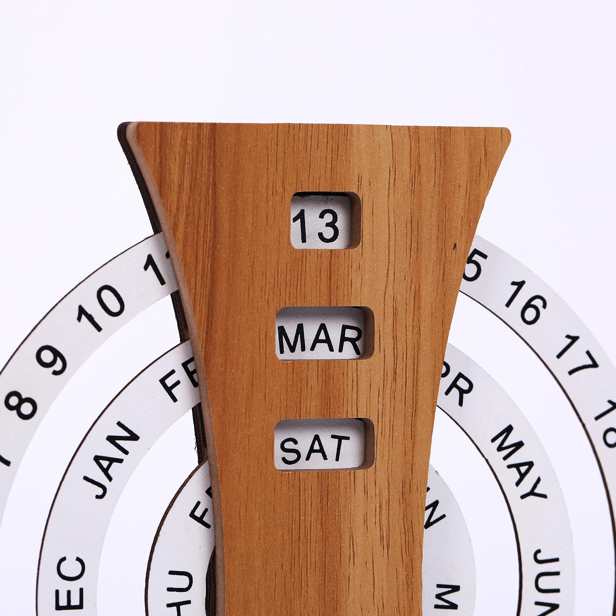 Wooden Perpetual Calendar with Rotating Discs – Elegant Desk Decor for Home & Office, Date Day Month Display (Natural Wood) — image 2