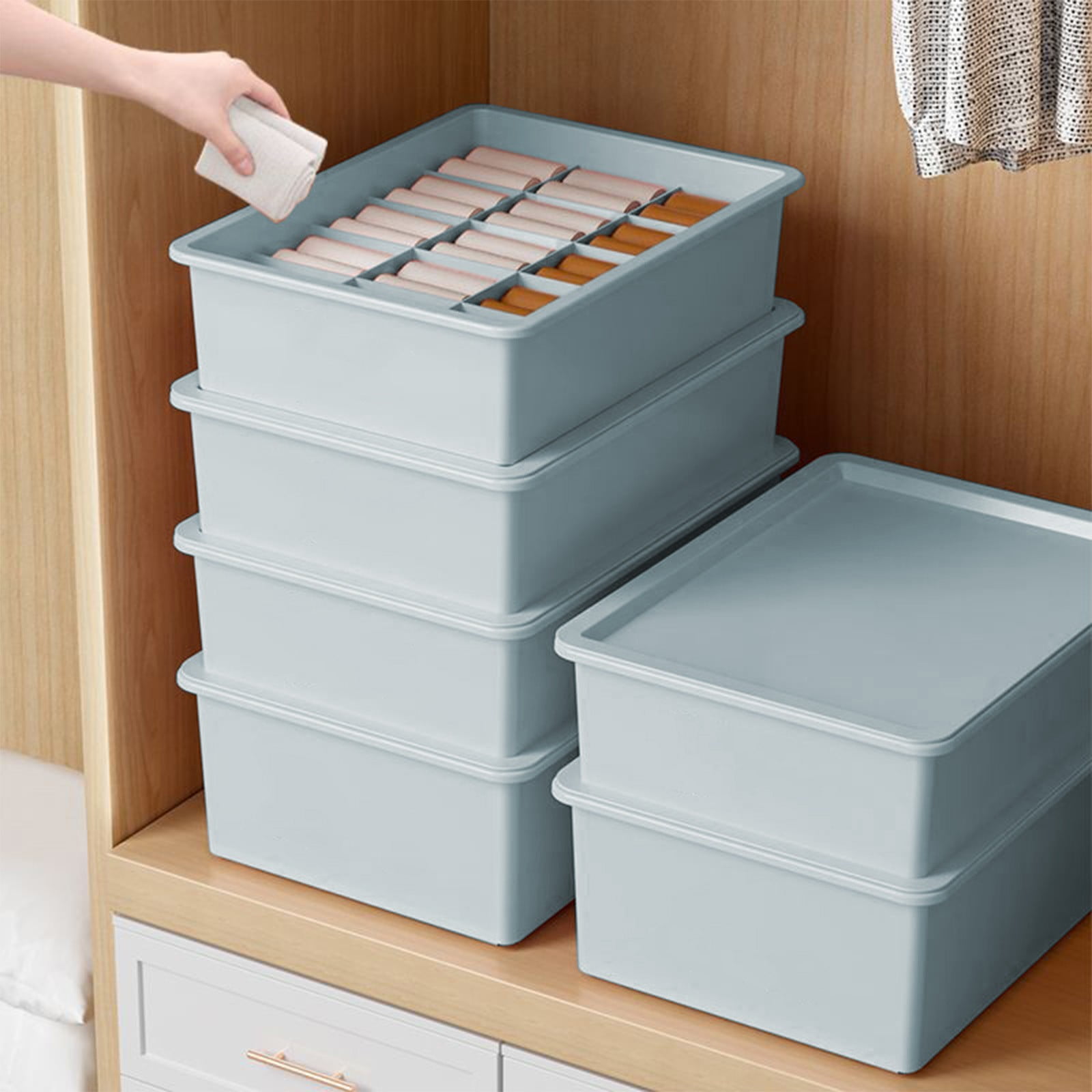 Sock Underwear Drawer Organzier Divider, 15 Compartments Removable Divided Plastic Storage Bin with Lid, Storage Organizer Sock Holders Organizers for Scarves