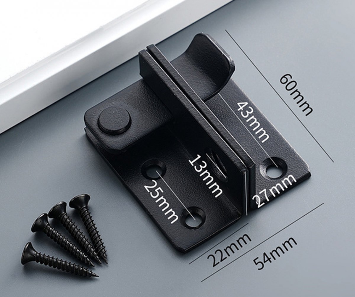 2 pieces - Lock - 60*54*27 mm - stainless steel door lock - sliding bolt with safety latch - left-hand sliding bolt - with screws - for sliding wardrobe — image 5