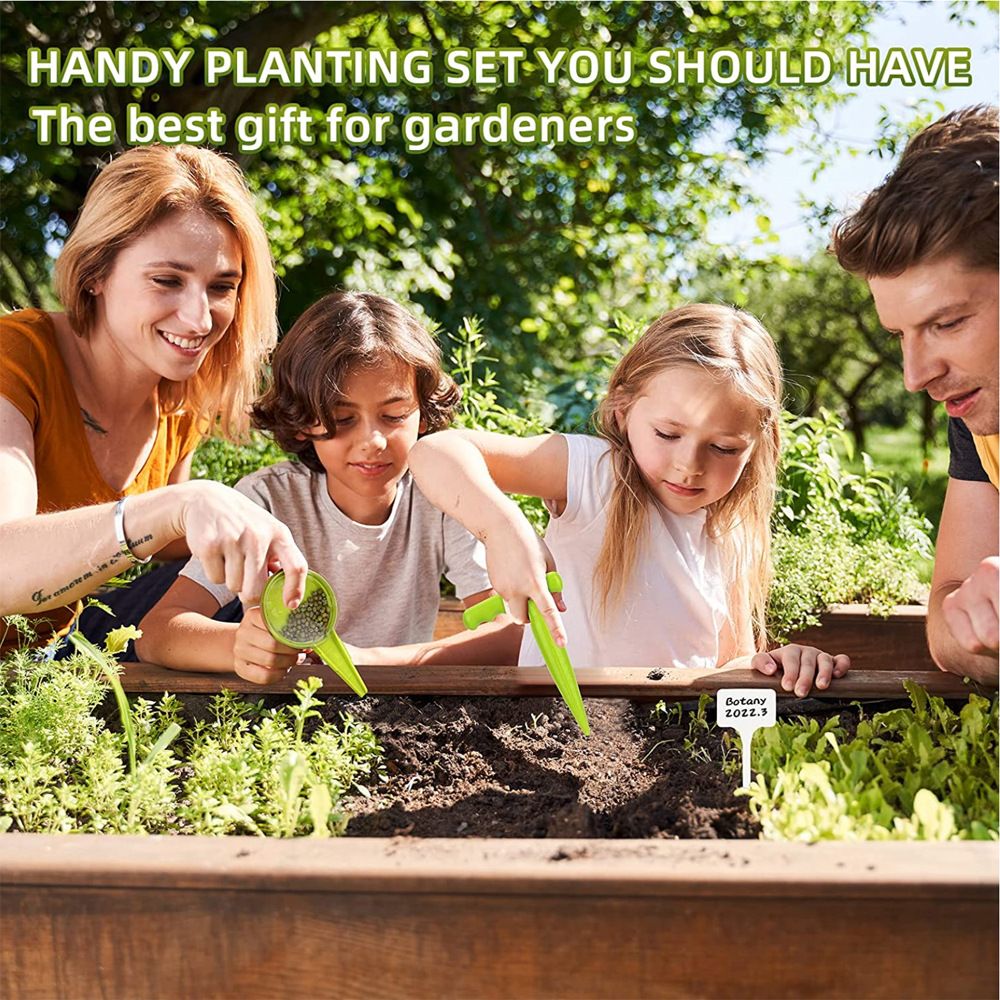 Seed Dispenser Planter Tool Set - Adjustable Garden Seeder Sower with 5 Dial Settings, Plant with Measurements, Handheld