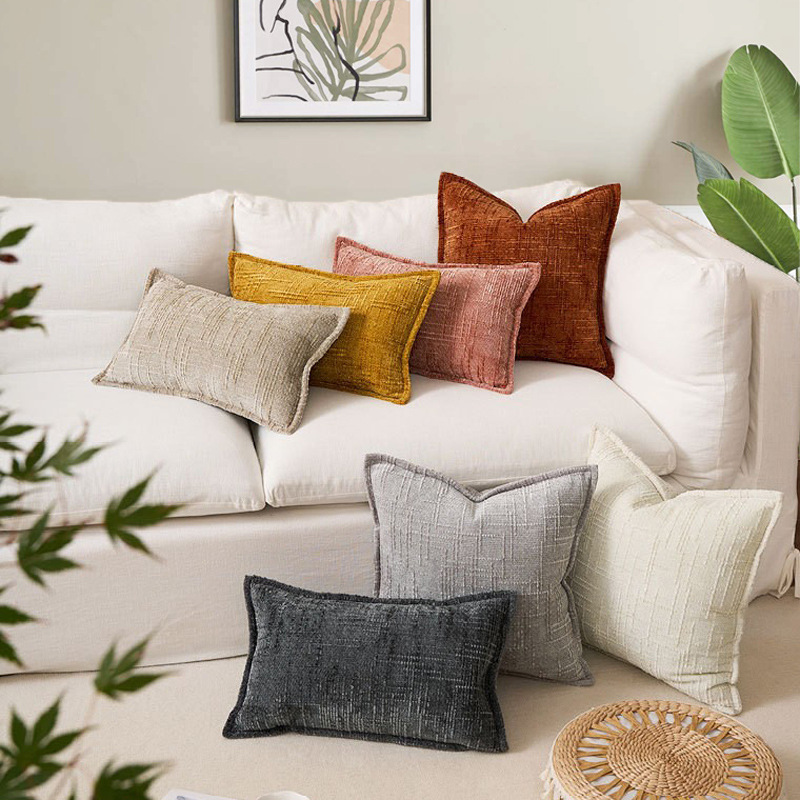 Beige Chenille Crosshatch Textured Pillow Covers Set of 2 - Modern Minimalist Sofa Bed Cushion Covers 45x45cm & 30x50cm(without pillow core) โ image 3