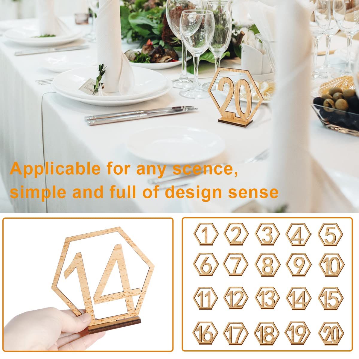 Wooden Table Numbers,Fashionclubs 1-20 Wedding Table Numbers with Holder Base,Hexagon Shape,Perfect for Wedding, Decoration — image 4