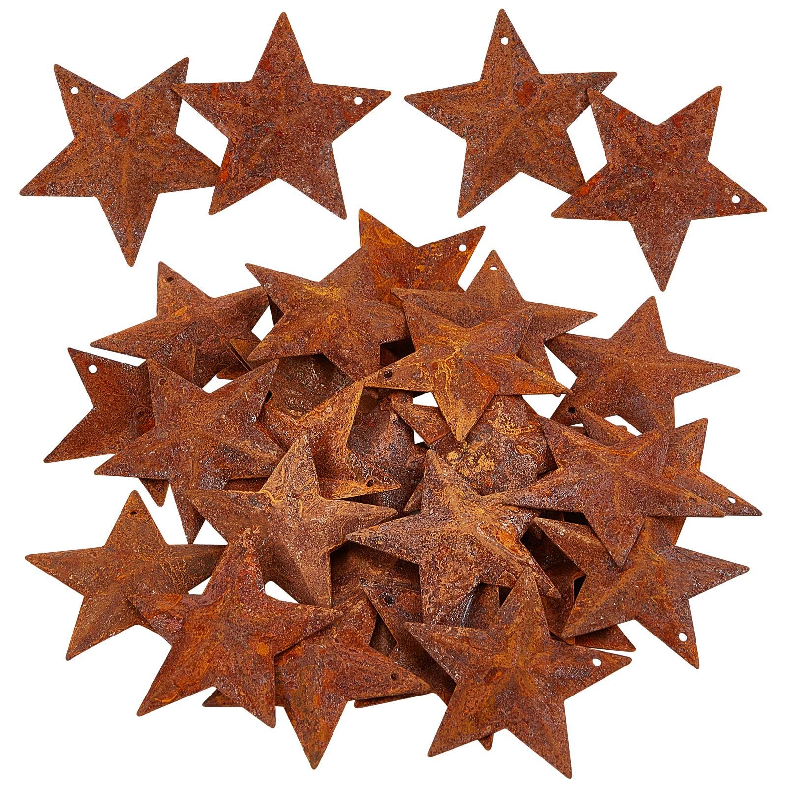 30PCS1.5" Rusty Metal Barn Star Vintage Antique Primitives Country Decor Tin Steel Stars with Holes Rustic Ornament Original Retro
