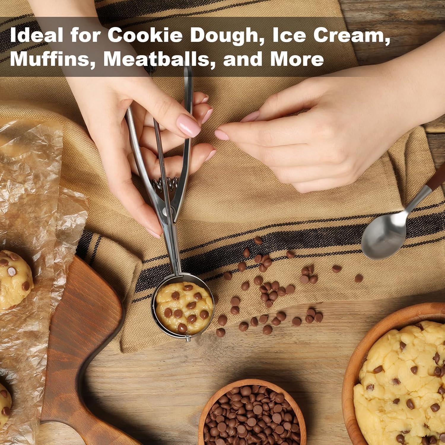 Cookie Scoop,Set of 3 Cookie Dough Scoops for Baking 1 Tbsp,2 Tbsp,3 Tbsp,Stainless Steel Ice Cream Scooper with Trigger Release for Cupcake,Ice — image 2