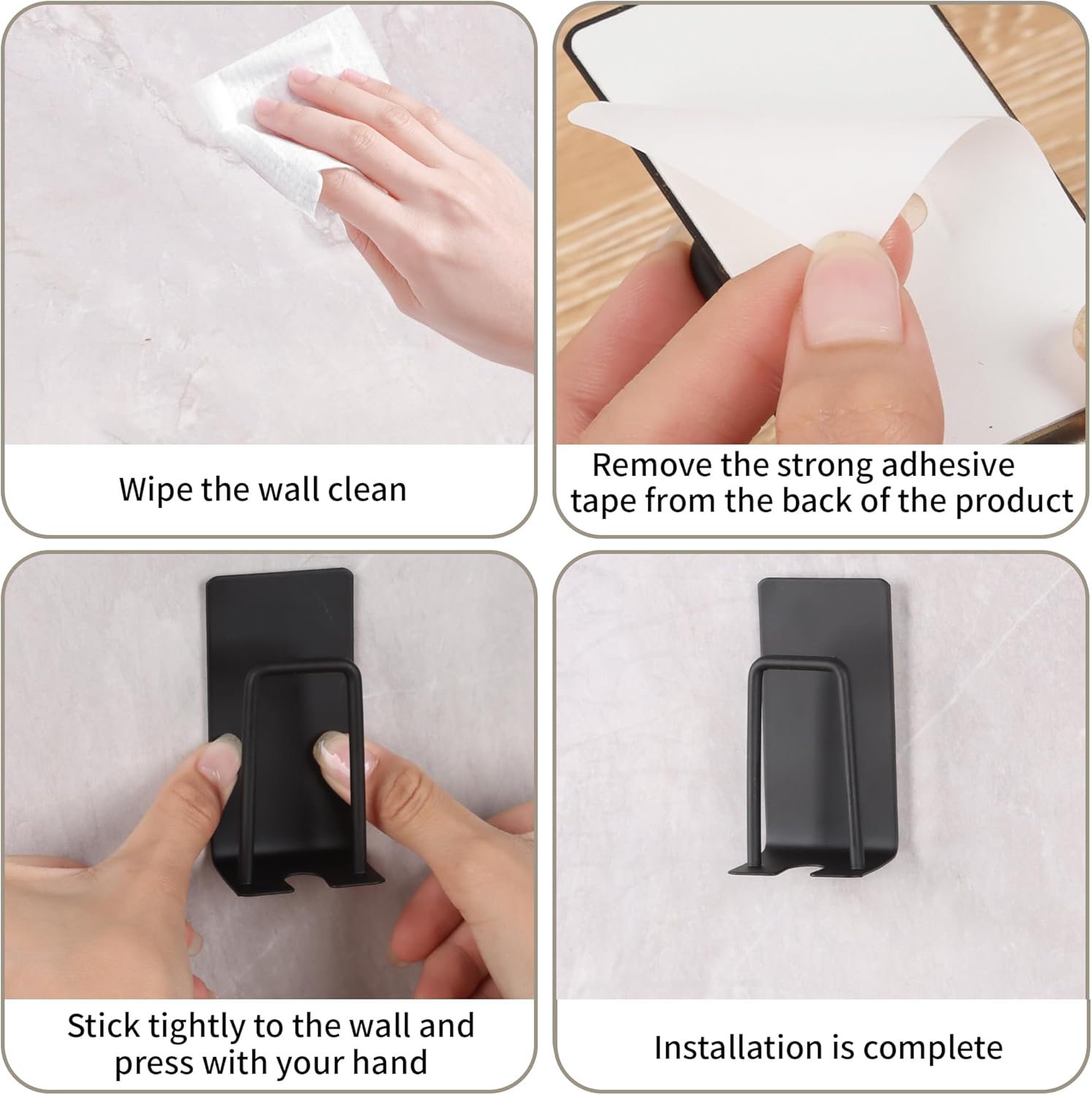 4 Pack Self-Adhesive Stainless Steel Wall Mount Toothbrush Holder No Drilling Required for Electric Toothbrushes Black — image 5