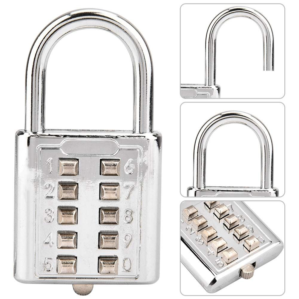 10 Digit Push Button Combination Padlock, Zinc Alloy Cabinet Locker Combo Lock & Blind Bouton Padlock,5 Digit Password Padlock for School Gym Locker, Sports — image 2