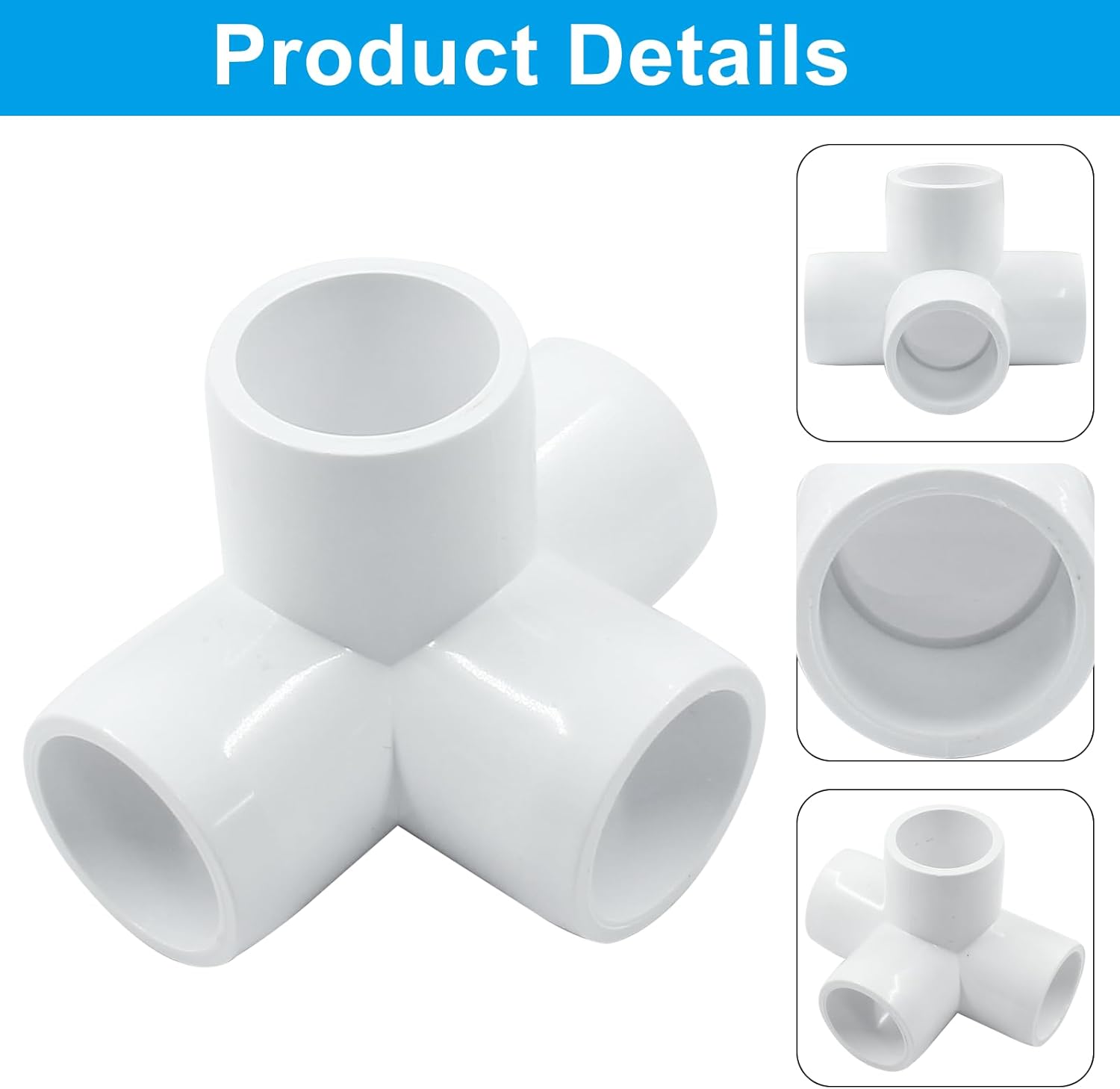 Biaungdo 4 Pcs 1/2" PVC Pipe Fitting, 4 Way Elbow Pipe Connector Furniture Grade Corner Fittings PVC Elbow Fitting for DIY Shelf Garden Support PVC — image 4