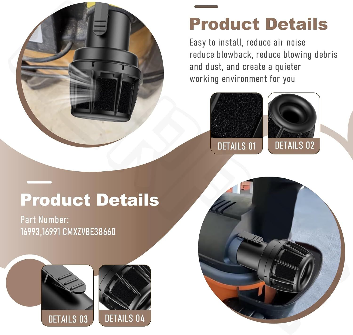 2-1/2-Inch Vacs Vacuum Diffuser Muffler CMXZVBE38660 for Craftsman CMXEVBE17596 Shop Wet/Dry Vacuum Cleaner Attachment, Reduce Noise — image 4