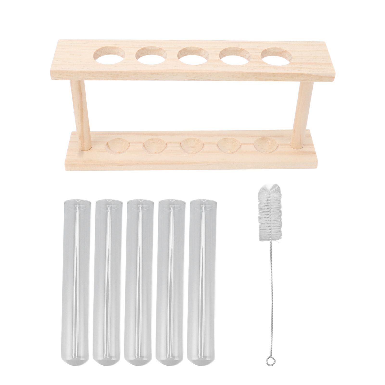 5 Test Tube Plant Terrarium Transparent Observe Growth State Plant Terrarium with Wooden Stand Water Plant Holder