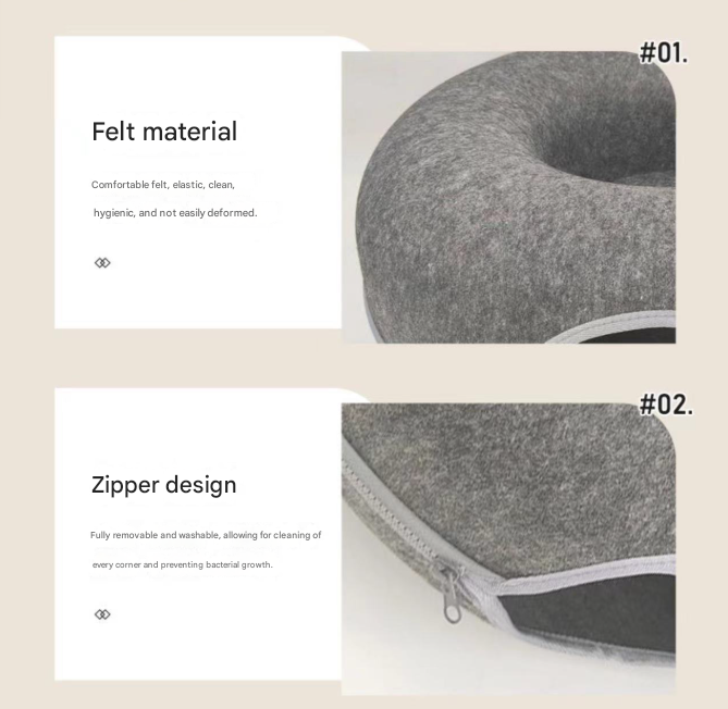 Dark grey Felt Donut Cat Bed with Zipper Tunnel Toy, Double-Layer Pet Cave for Cats, M Size (50x20cm), Cozy Hideaway for Indoor Cats — image 2