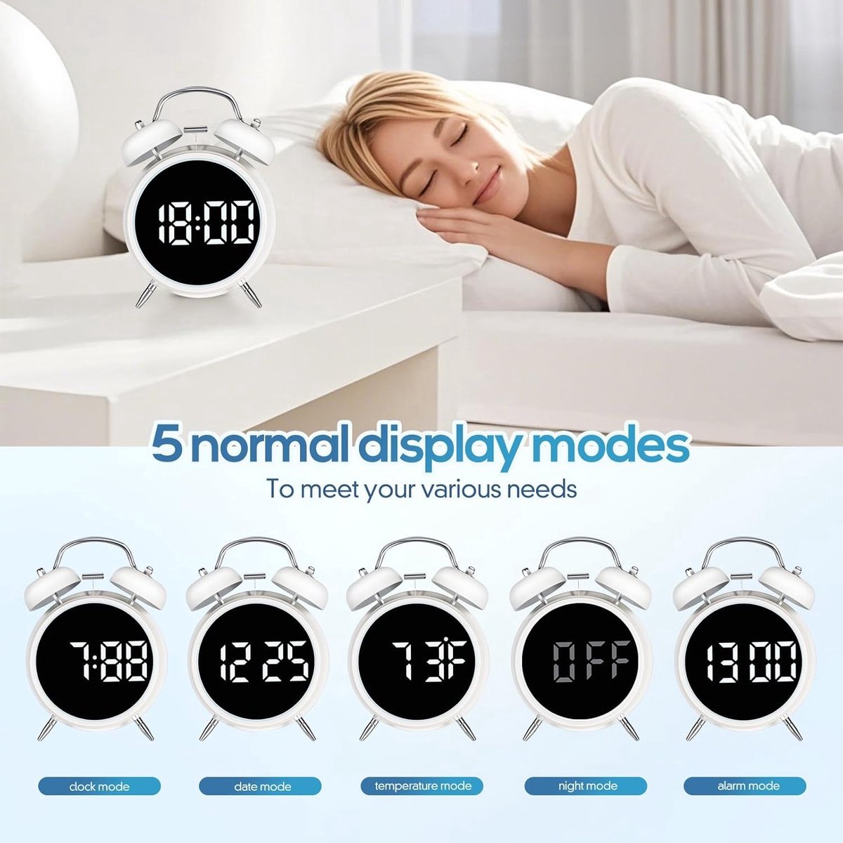 Digital clock - LED display - Bedroom - Clock - Energy efficient - Black — image 3