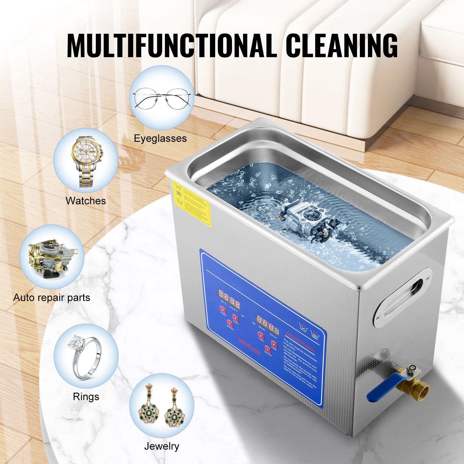 Brand New 6 Liter Stainless Steel Digital Ultrasonic Cleaner w/ Bracket & Drainage System — image 5