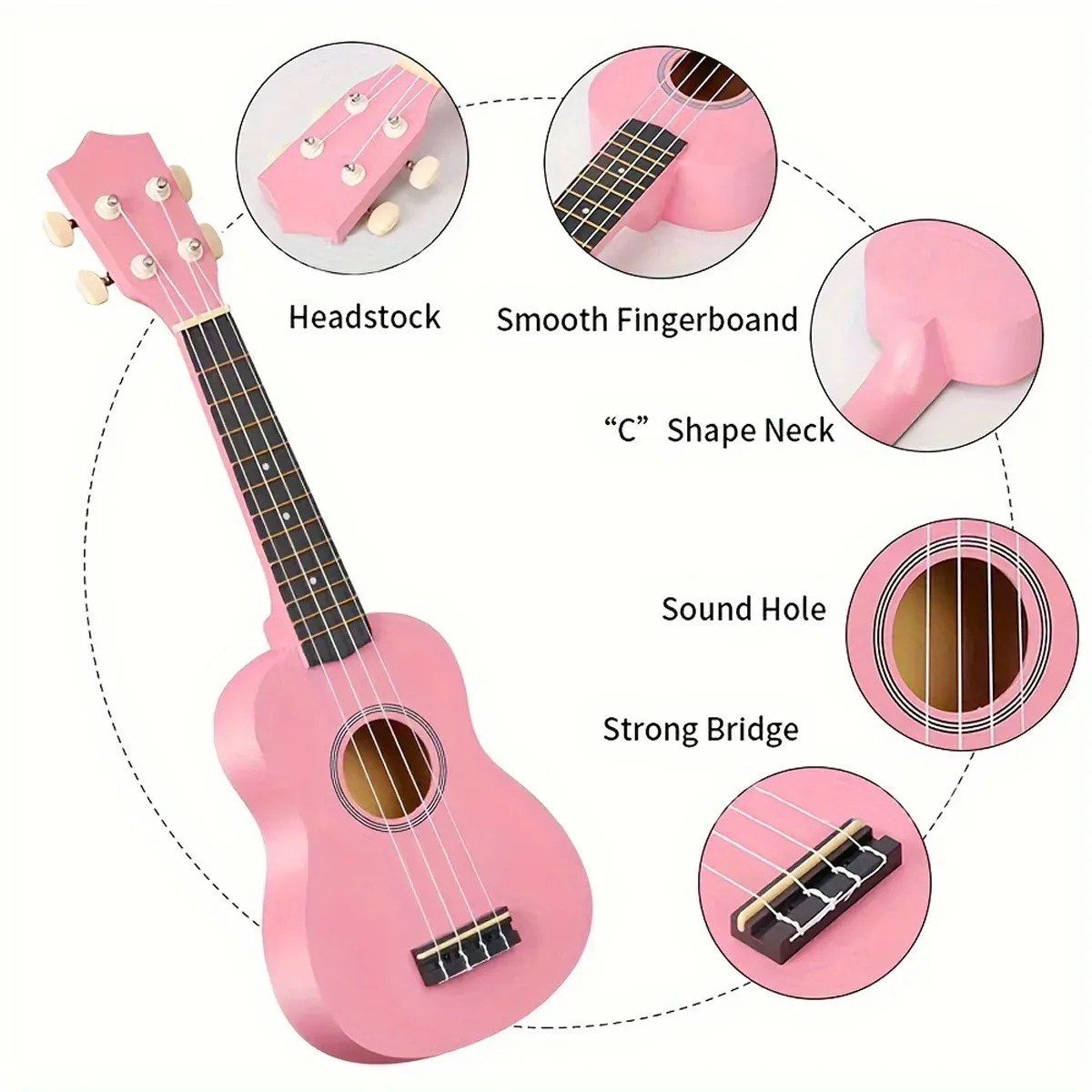 21 Inch Ukulele Beginner 4 String Small Guitar Easy To Learn Clear Sound Use - Black — image 5