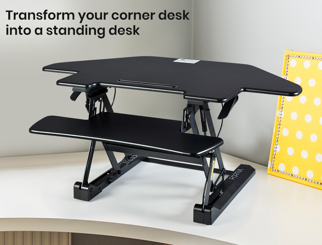 Fortia Corner Desk Riser 110cm Wide Adjustable Sit to Stand for Dual Monitor, Keyboard, Laptop, Black โ image 2